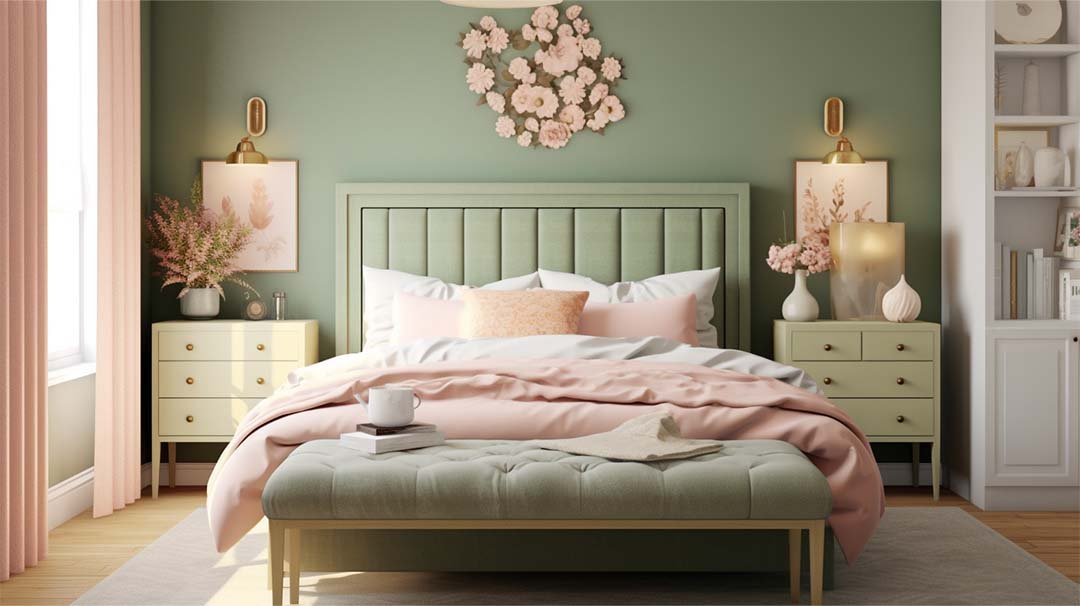 Sage Green and Pink Bedroom