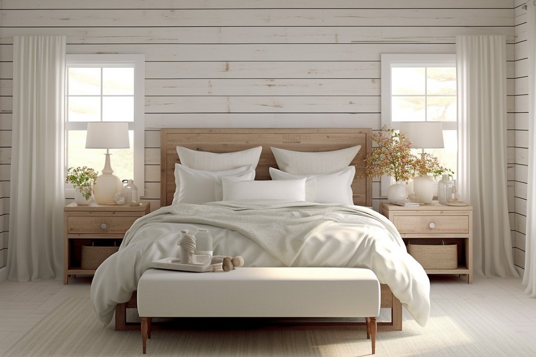 White Shiplap Bedroom Wall