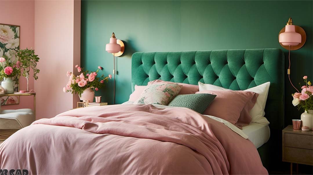 Emerald Green and Pink Bedroom