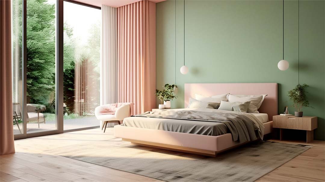 Minimalist Elegance in the Green and Pink Bedroom