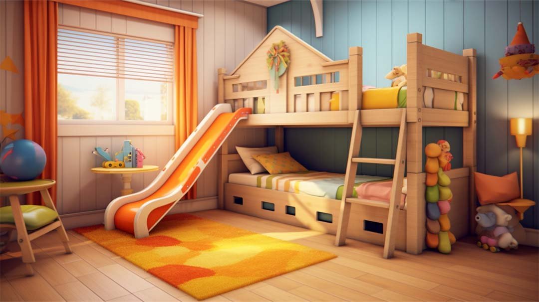 Bunk Beds with Slides In Toddler Boy Room