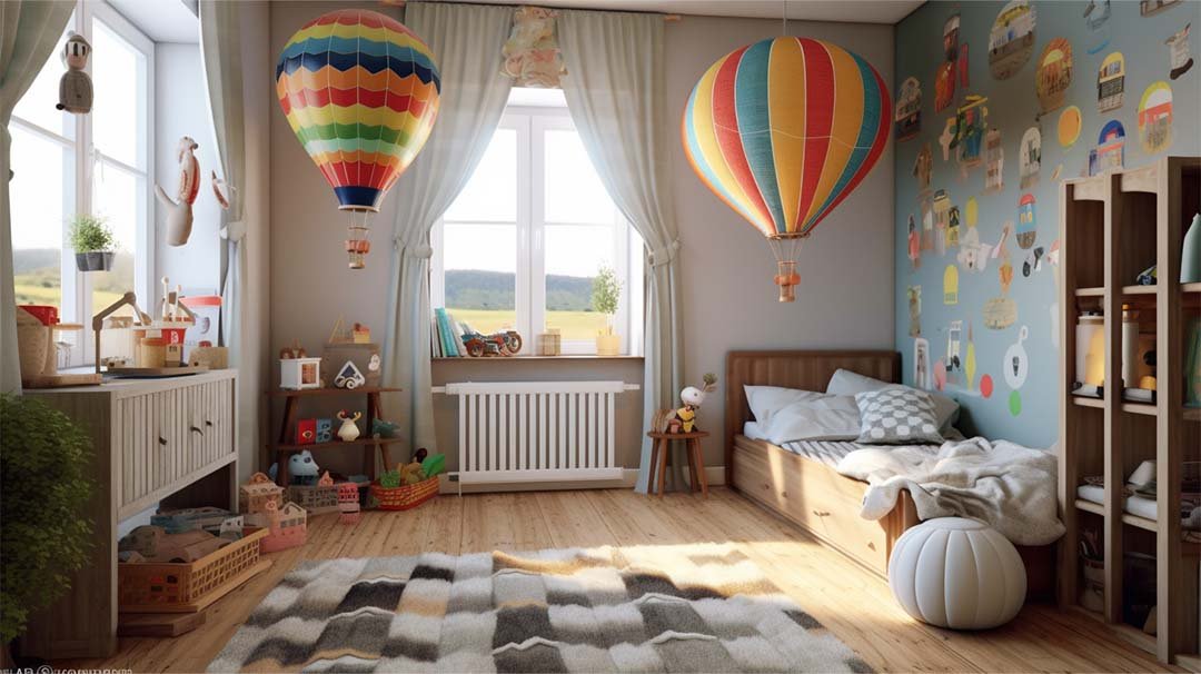 Miniature Hot Air Balloons In Toddler Room