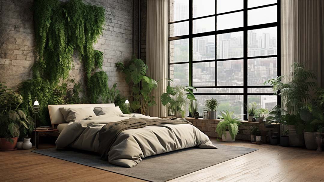 Indoor Plants with Dark Wood Bedroom Floor