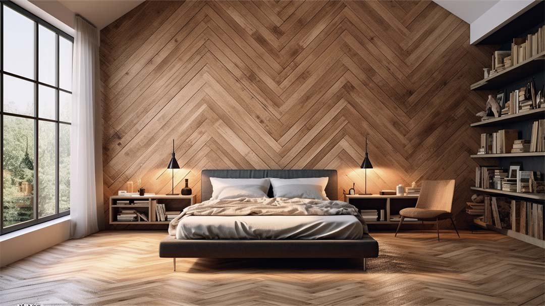 Two-tone Herringbone wooden wall