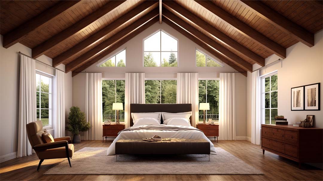 White-Painted Vaulted Ceiling with Dark Brown Beams