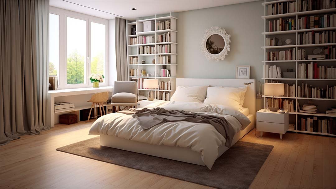 Light Brown Shelf with Grey Wood Small Bedroom Floor