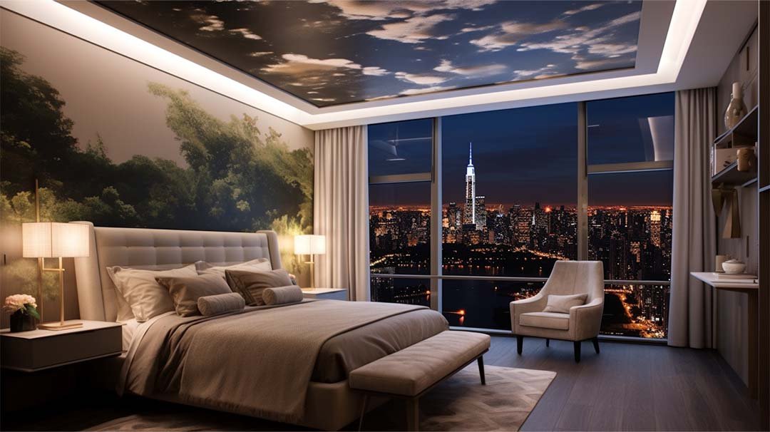 Skyline Ceiling Mural for a Stylish Bedroom